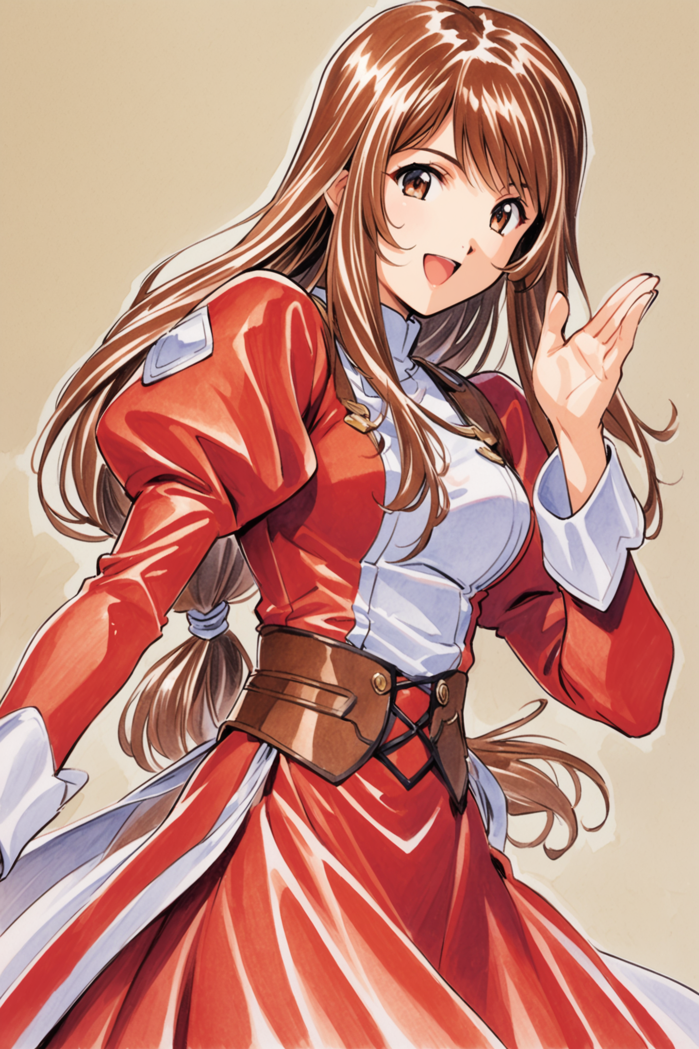 31429-1786165980-Erica Fontaine,1girl,solo,cowboy shot,smile,open mouth,looking at viewer,upper body,dynamic pose,brown hair,brown eyes,long hair.png